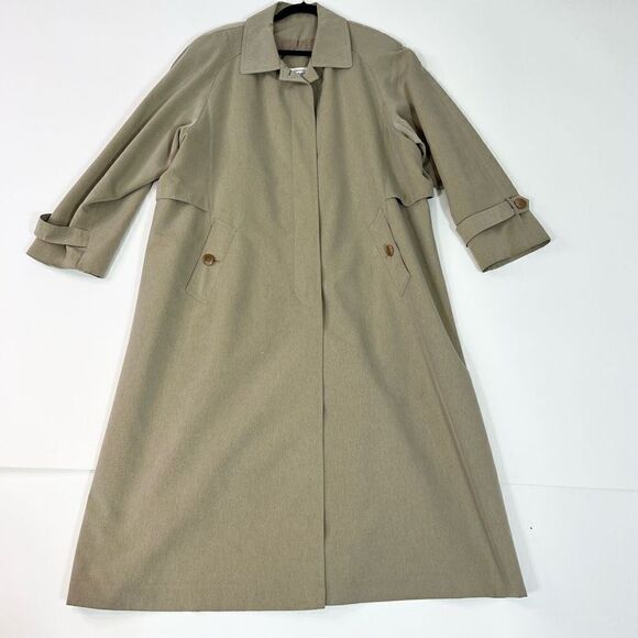 Talbots Long Trench Coat Women's 16 Beige Collar Long Sleeve Hidden Front Button - Picture 1 of 10